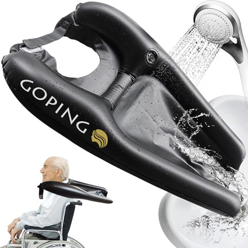 Goping Inflatable Hair Washing Tray Mouth Blow Portable Shampoo Bowl Sink in Bed or on Wheelchair for Handicapped Kids Seniors for Hair Washing Dyes Cuts