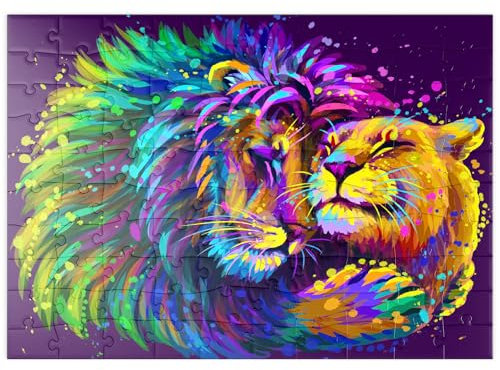 MyPuzzle Künstlerisches, neonfarbener Löwe umarmt Löwin im Stil der Pop-Art - Premium 100 Teile Puzzle - MyPuzzle Sonderkollektion von Puzzle Galaxy