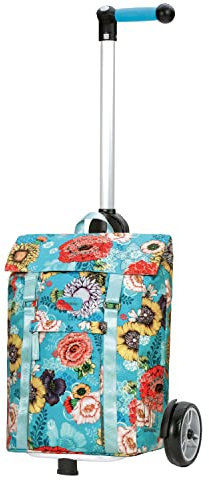 ANDERSEN Einkaufstrolley - Shopper Basil Bloom blau 50 L Freizeit, Handwagen, recycelt, wasserdicht, Aluminium, Griff ergonomisch, höhenverstellbar, Kugellagerrad