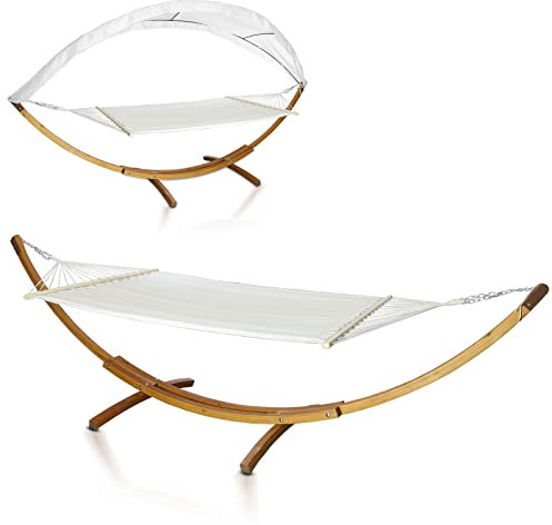 Jopassy Hängematte mit Gestell, Hängemattengestell aus Holz Lärche + Dach bis 200kg Wetterfest Stabhängematte für Outdoor und Indoor,Hängematten,Hammock aus Wetterfestem Lärchenholz, Stabhängematte