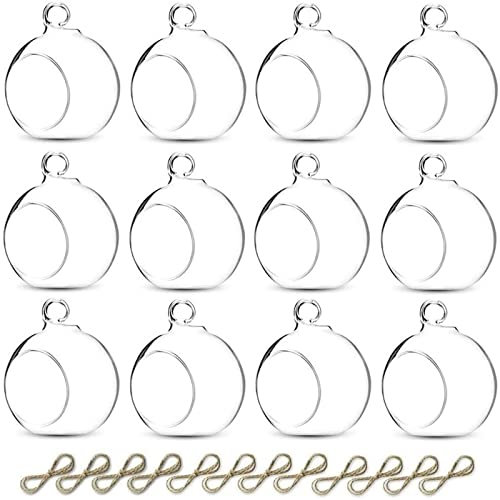 Sziqiqi 8cm Hanging Tealight Holder - 12 Pcs Glass Baubles for Tea Lights Hanging Glass Tea Lights Holders Clear Hanging Glass Terrarium for Wedding Christmas Party Birthday Centerpiece Decoration