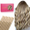 WENNALIFE Extensiones adhesivas de cabello real, 20 unidades, 50 g, 55 cm, color marrón ceniza con reflejos en tono rubio dorado, extensiones invisibles, sedosas, rectas y sedosas