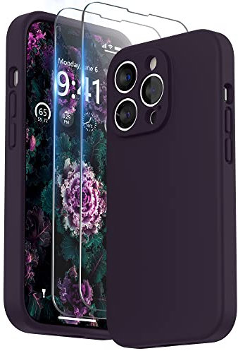 SURPHY Compatible with iPhone 14 Pro Max Case with Screen Protector, Liquid Silicone Protection for Each Lens Shockproof Thickened Rubber for iPhone 14 Pro Max 6.7 inch 2022, Elderberry