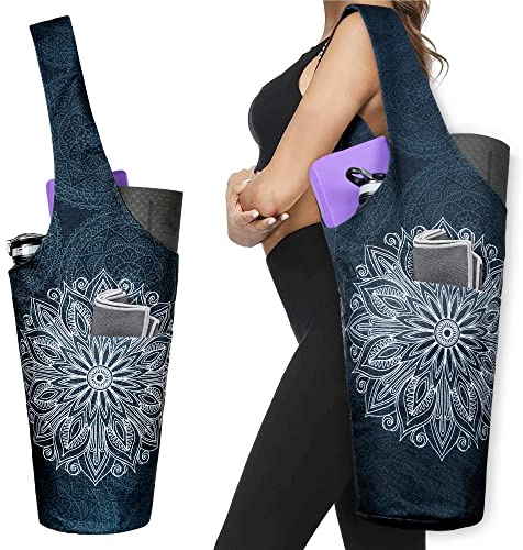 Fashion Printed Yoga Mat Bag with Large Side Pocket & Zipper Pocket Long Tote Yoga Bag Fit Most Size Mats - Holds More Yoga Accessories