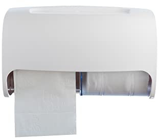 Commercial Toilet Paper Dispenser Wall Mount, Double (2 Roll) Locking Toilet Paper Holder (White), Compact Two Roll, Side by Side Design Tissue Paper Dispenser (Dispensador de Papel Higienico Doble)