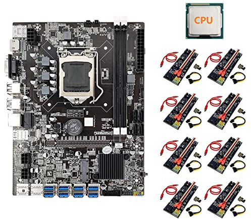 Zunedhys ETH B75 Mining Motherboard + CPU + 8XVER009S Plus Riser Enhanced Version LGA1155 8XPCIE auf USB DDR3 B75 Motherboard