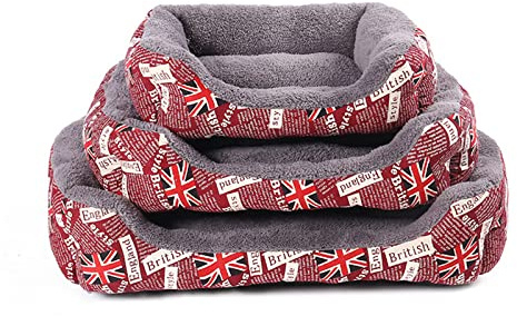 Lit pour Chien et Chat de Petite Race Coussin de Couchage pour Chien Panier Doux et Lavable Canapé pour Chat Imprimé Rouge Taille M