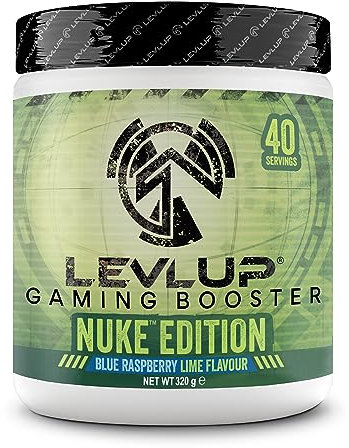 LevlUp Nuke Edition Gaming Booster - Energy Drink für Gamer - Mit Taurin, Koffein, L-Tyrosin, Vitamin B12 - Blaue Himbeere & Limetten - 320g - 40 Portionen