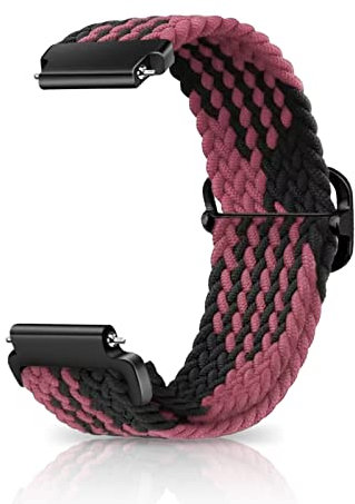 CeiBand Nylon Tressés Sport Bracelet, 18mm/19mm/20mm/22mm éLastique Boucles Hook Bracelet de Remplacement Stretchable pour Femme Homme - Noir Rose