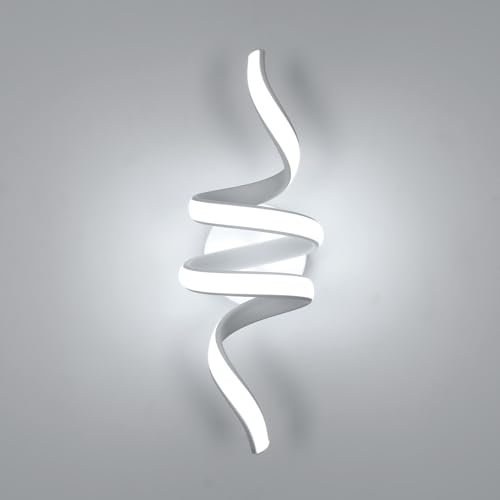 SENQIU Applique da Parete Moderne, Lampada da Parete Interno Bianco in a Spirale 24W 2700LM, Lampada a Muro Design in Alluminio per Camera da Letto Soggiorno Scale Corridoio, Luce Bianca Fredda 6500K