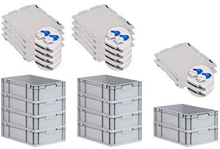 PROREGAL SuperSparSet 10x Eurobox NextGen Economy mit Scharnierdeckel & blauen Verschlüssen | Griffe geschlossen | HxBxT 17x40x60cm | 34 Liter | Eurobehälter Transportbox Transportbehälter
