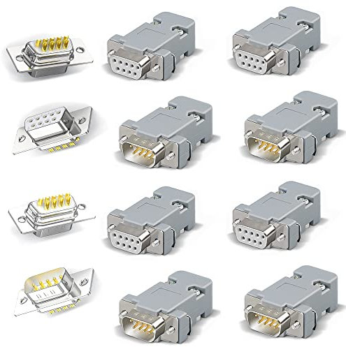 Lewttyer Adaptador Db9 hembra de 9 pines Plug Paralelo Serial D-Sub Macho/Female Solder Connector Plastic Housing Cover 4 Juegos Macho y Hembra