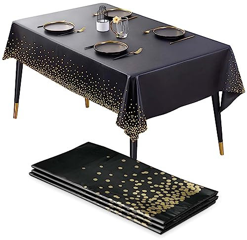 Tischdecke Geburtstag,3 Stück Schwarze Papiertischdecke,Tischdecke Papier,Einweg Tischdecke 137 x 274 cm,Party Tischdecke,Tischdecke Schwarz Gold für Hochzeiten,Weihnachten,Geburtstag,Picknick