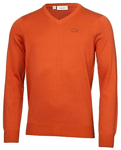 Calvin Klein Mens V-Neck Tour Golf Sweater - Orange - L