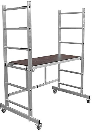 STRUKTURO fahrbares Klappgerüst - Arbeitshöhe 2,90 m - Faltgerüst - Arbeitsgerüst mit Faltrahmen, 150 kg Belastbarkeit, aus Aluminium, für innen und außen