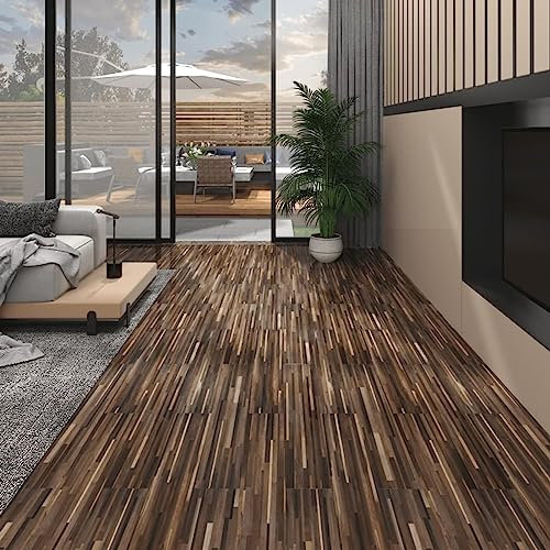Gecheer PVC Laminat Dielen Selbstklebend Schimmelresistent Antistatisch Flammhemmend Wasserdicht Bodenbelag Vinylboden Fußboden Designboden Dielenboden 5,02 m² 2 mm Braun Gestreift