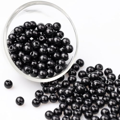 50 Stück 6mm natürliche Turmalin-Perlen - schwarze Edelsteine & Energiesteine für selbstgemachten Schmuck, wie Armbänder und Halsketten.