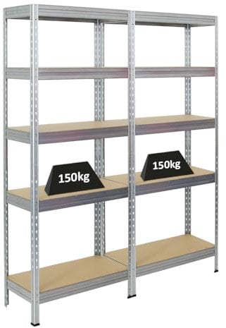 PROREGAL Mega Deal 2er-Set Schwerlastregal Rivet | HxBxT 180x75x35cm | Fachlast 150kg | Verzinkt | Innovatives Stecksystem, Verzinkt, Garagenregal, Lagerregal, Kellerregal