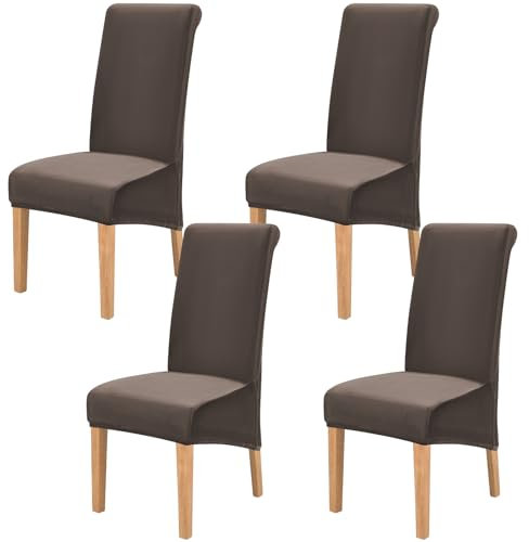 FXKS Stuhlhussen 4er Set,Stretch Stuhlhussen,Waschbar Abnehmbare High Back Chair Protector Covers,Velvet Stuhlhussen für Bankett Dining Room Restaurant Familie Dekoration (Dunkel Braun)