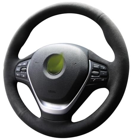 WQKRBMGU Handgenähte Alcantara-Lenkradhülle, kompatibel mit BMW M Sport F20-F23, F30-F36, Schwarz, Mikrofaser