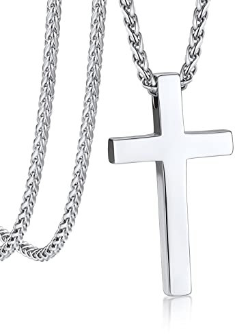 Bandmax Kette Kreuz Damen Halskette Herren Edelstahl Kette Panzerkette Kubanische Kette 55CM Kette Jungs Kreuzkette Modeschmuck für Vatertag
