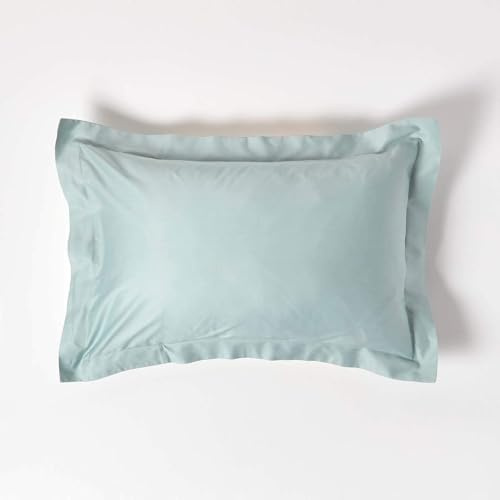 HOMESCAPES Duck Egg Blue Organic Cotton Oxford Pillowcase Standard Size 400TC 600 Thread Count Equivalent Housewife Pillow Case Pack of 4