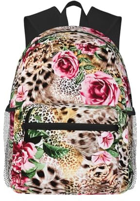 BREAUX Borsone leggero e confortevole, con stampa leopardata e rosa, zaino casual, zaino multiuso, nero, Taglia unica
