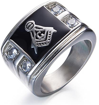 Ringverzierungen, ausgefallener Freimaurer-Musterring für Männer, gotischer Vintage-Freimaurer-Diamantbesatz-Edelstahlring, Silber, 9