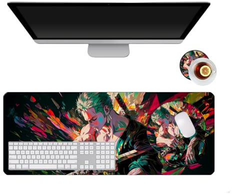 One Piece Roronoa Zoro Anime Mauspad und Handgelenkauflage aus weichem Silikon, Mauspad, Gaming-Tastatur, wasserdicht und lustig, Handgelenkstütze, Anime, für Büro, Computer
