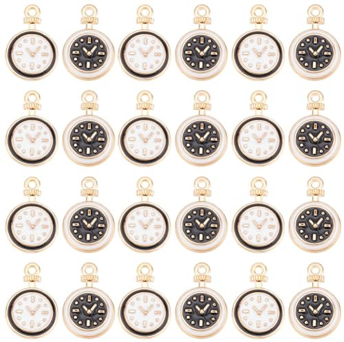 SUNNYCLUE 1 Box 100 Stück Zeituhr Anhänger Uhren Anhänger Emaille Legierung Großpackung Antik Schwarz Weiß Uhr Weihnachts Feiertags Anhänger Zur Schmuckherstellung Anhänger DIY Haarnadel Armbänder Ohr