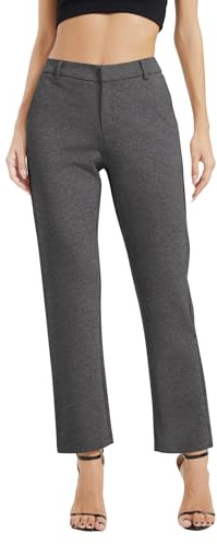 EXCHIC Donne Business Gamba Dritta Elastico Vita Lavoro Pantaloni Casual Comodo Bootcut Pantaloni con Tasche