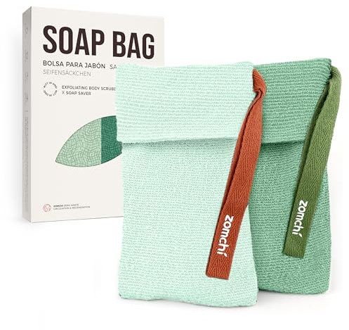 ZOMCHI Seifenbeutel mit unterschiedlicher Rauheit, Peeling-Seifenbeutel für Körperwäsche, schäumender Seifenhalter für Dusche, 2 Stück (grün)