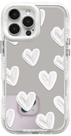 NITITOP Compatible with iPhone 16 Pro Max Case Cute Glossy Mirror Love Heart Pattern for Women Girls White Lens Bezel Design Shockproof Silver Protective Phone Cover - White Heart