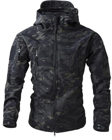 RUMAOZIA Herren Camouflage Softshelljacke Taktische Winter Mantel mit Kapuze und Reißverschluss Atmungsaktiv Outdoorjacke Angeln Jagd Jacke Arbeitsjacke Warnjacke Trekking Übergangsjacke