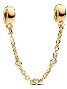 PANDORA Moments Drei Klare Steine Komfortkette aus Sterling Silber mit vergoldeter Metalllegierung und Zirkonia, Kompatibel Moments Armbänder, 763515C01-05