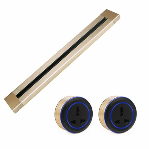Power Track Steckdose Wandmontage, 6000W Kabellose Gleitschienensteckdose, Drehbare Steckdose - Flexibel, Sicher und Abnehmbar für Küche Büro,Gold-40CM