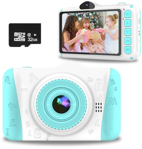 Kinderkamera, 3,5-Zoll Großbildschirm , Digitalkamera Kinder, 1080P HD 12MP, Anti-Drop, Dual-Kamera, Fotoapparat Kinder mit 32GB-Karte, Geschenke für 3-12 Jahre Jungen und Mädchen, Weihnachtsgeschenke