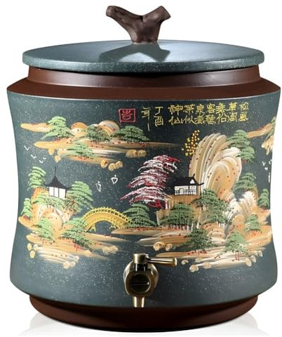GRRICEPL Dispensador De Agua De Cerámica, Depósito De Agua De Arcilla Morada para Uso Doméstico, Grifo De Acero Inoxidable, Válvula Y Tapa Incluidos(Multi-Colored,21L)