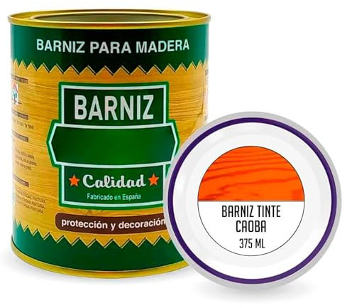 Tradineur - Bote de Barniz Brillo para Madera - Fabricado en España - Ideal para todo tipo de Maderas, vigas, cerchas, marcos, etc. - Capacidad de 375 ML - Caoba