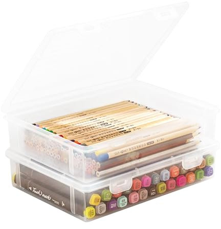 QINGYIWL 2 Pack Aufbewahrungsbox mit Deckel, 32 x 23 x 5 cm Transparente Aufbewahrungsboxen aus Kunststoff, A4 Flach Aufbewahrungsbox für Dokumente, Bausteine, Foto, Briefe, Schreibwaren