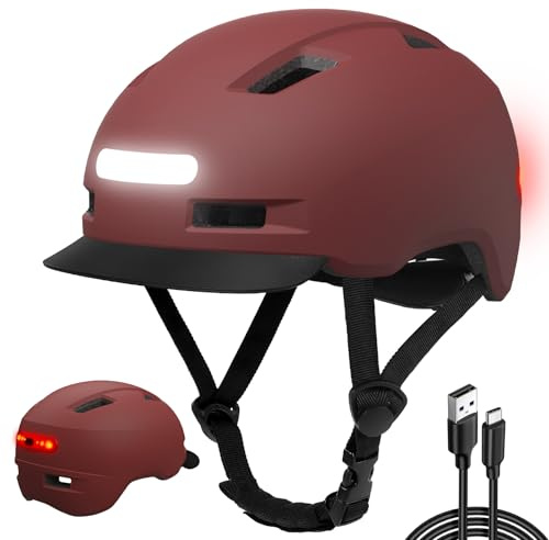 KINGLEAD Fahrradhelm mit Licht Vorne und Hinten Damen Herren,USB-aufladbar | 8 Belüftungen,5 Lichtmodi,Abnehmbarer Schirm,M/L/XL Größen,54-63 cm Kopfumfang, Für Pendeln,scooter &rennrad