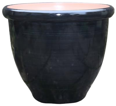 Gardening Naturally Cortona High-Gloss Indoor Outdoor Plant Pot – Black and Blue Planters in Multiple Sizes (Black, Medium)