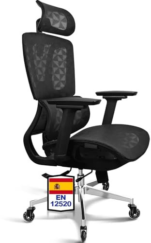 MELOKEA Silla de Oficina Ergonómica, Reposabrazos 4D, Asiento Regulable en Profundidad, Ruedas de Goma, Inclinación de 4 Niveles, Silla de Oficina de 150 kg, Asientos de Malla Transpirables y Cómodos