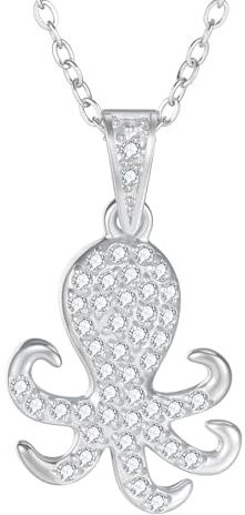 TIZU Ocean Theme Anhänger Halskette für Damen Silber AAA Cubic Zirkonia Schmuck Geschenke für Frauen Girls(Octopus)