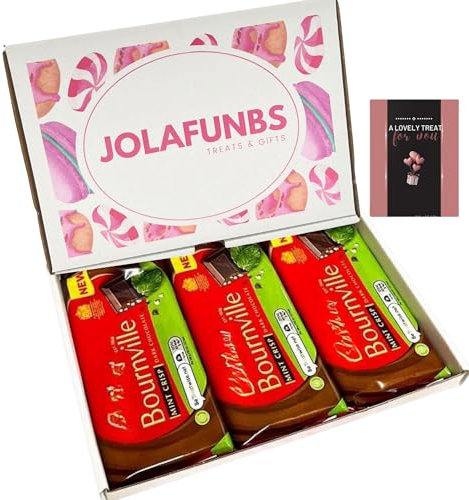 Bournville Mints Crips Dark Chocolate Sweet Hamper Selection Box of Bournville Dark Chocolate Rum & Raisin Blocks & Cards - Letterbox Gifts for Easter, Valentines, Birthday, Mothers Day, Fathers Day