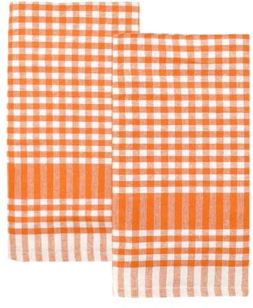 Talking Tables Lot de 2 torchons de Cuisine Vichy Orange en Tissu Lin à Carreaux Grands Serviettes absorbantes durables en Coton Doux à séchage Rapide Emballage écologique 45 x 70 cm