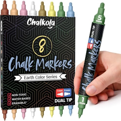 Chalkola Pastell 8 Kreidestifte für Tafel Abwaschbar mit Doppelspitze