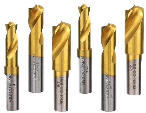 6pcs Spot Weld Drill Bit, 1/4in/6.5mm 5/16in/8mm 3/8in/10mm High Speed Steel Spot Weld Cutter Titanium Coated