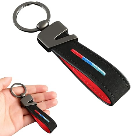 Schlüsselanhänger für Auto Leder Schlüsselband mit Metall-Logo | Robustes Leder, langlebiger Metallring, 360° Drehfunktion, universal passend für Autoschlüssel