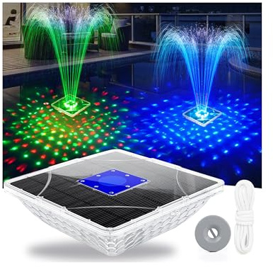LanBlu Fontana Solare da Giardino con Spettacolo di Luci, 24 * 24CM Fontana Galleggiante per Piscina, Fontana Solare per Laghetto con Ancora, 2 Modalità di Irrigazione Fontana Galleggiante per Stagno